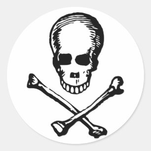 Black and White Vintage Skull and Crossbones Classic Round Sticker