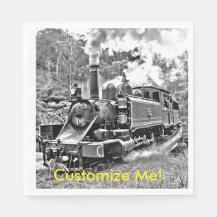 Black and White Vintage Steam Train Engine Napkin
