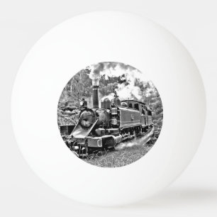 Black and White Vintage Steam Train Engine Ping Pong Ball