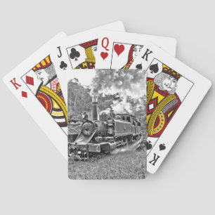 Black and White Vintage Steam Train Engine Playing Cards