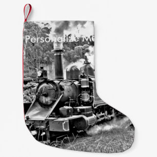 Black and White Vintage Steam Train Engine Small Christmas Stocking