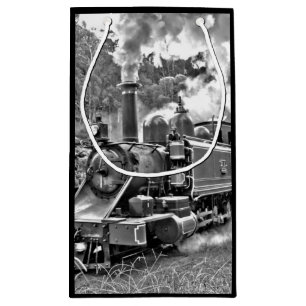 Black and White Vintage Steam Train Engine Small Gift Bag