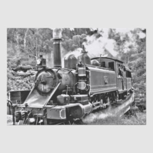 Black and White Vintage Steam Train Engine Tissue Paper