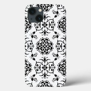 Black and White Vintage Style Damask Pattern iPhone 13 Case