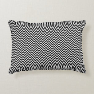 Black and White Vintage Thin Chevron Stripes Accent Pillow