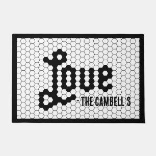 Black and White Vintage Tile Design Custom Family Doormat