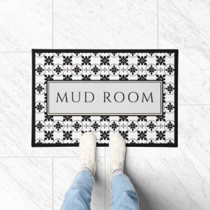 Black and White Vintage Tile Design Mud Room Doormat