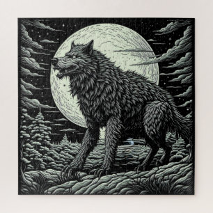 Black and white Vintage Werewolf Ai Art Jigsaw Puzzle
