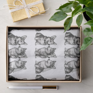 Black and White Vintage Whimsical Corgi Wedding Tissue Paper