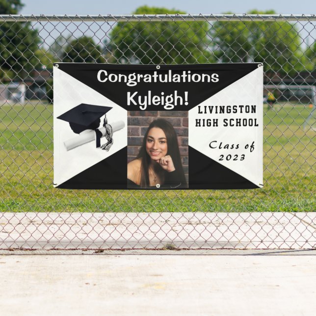 Black and White Vinyl Graduation Photo Banner (Insitu)