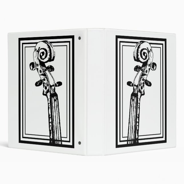 Black and White Violin Scroll with Black Outlines Binder (Background)