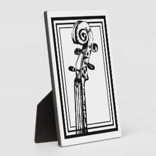 Black and White Violin Scroll with Black Outlines Plaque