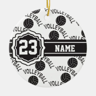 Black and White Volleyball Ceramic Ornament