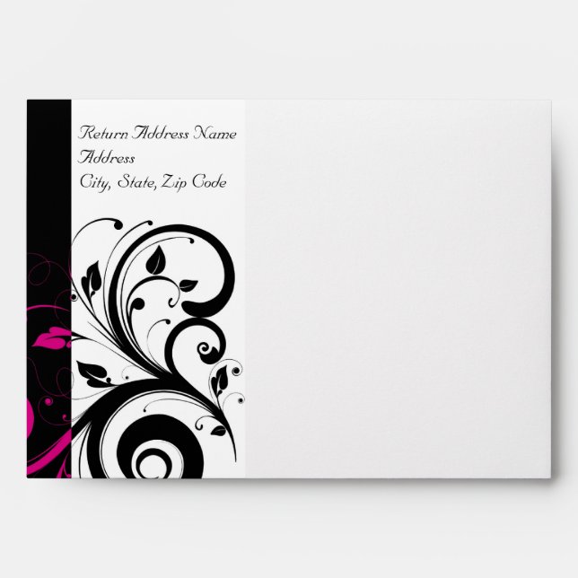 Black and White w/ Fuchsia Reverse Swirl Envelope (Front)