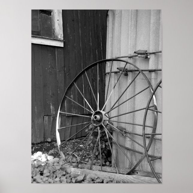 Black and White Wagon Wheel and Silo Poster (Front)