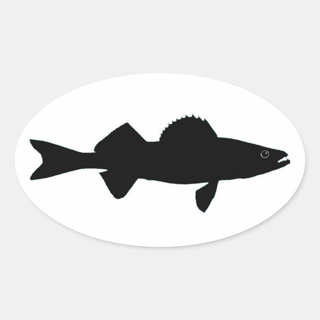 Black and White Walleye Logo Oval Sticker (Front)