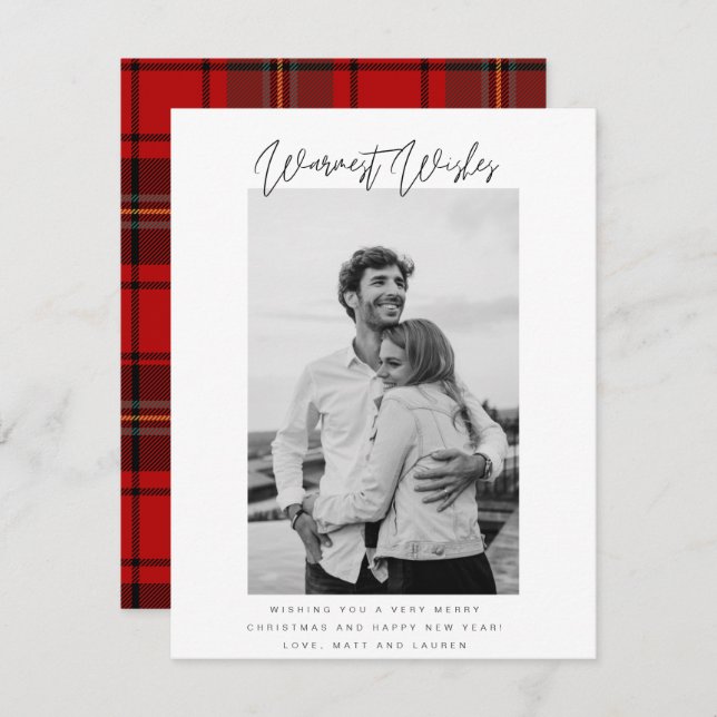 Black and White Warmest Wishes Photo Christmas Holiday Card (Front/Back)