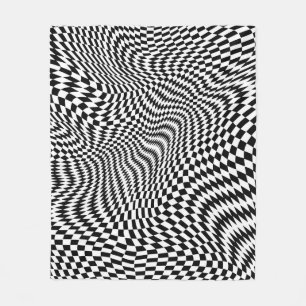 Black and White Warped Checkers Fleece Blanket