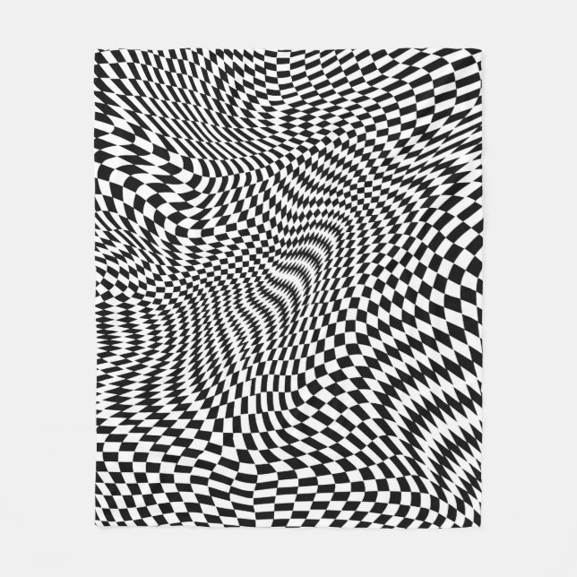 Black and White Warped Checkers Fleece Blanket (Front)