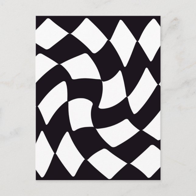 Black and White Warped Chequerboard Postcard (Front)