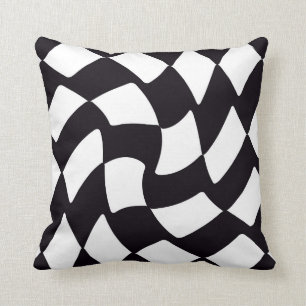 Black and White Warped Chequerboard Throw Pillow