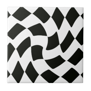 Black and White Warped Chequerboard Tile