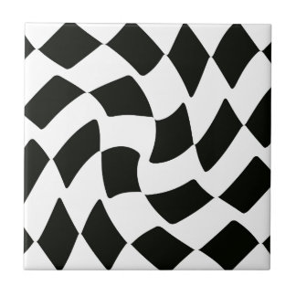 Black and White Warped Chequerboard Tile