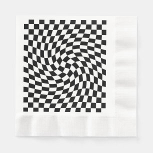 Black and White Warped Chequered Pattern Napkin