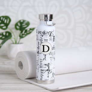 Black and White Water Bottle with Name