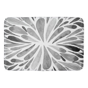 Black and white watercolor abstract floral burst bath mat