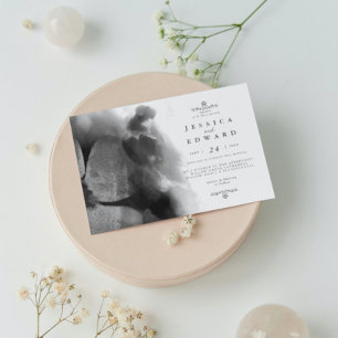Black and White Watercolor Bird Floral Wedding Invitation