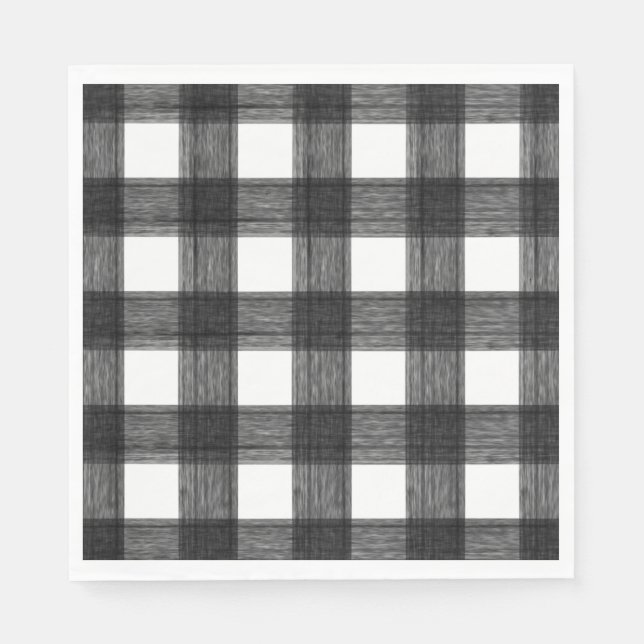 Black and White Watercolor Buffalo Plaid Napkin (Front)