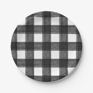 Black and White Watercolor Buffalo Plaid Paper Plate