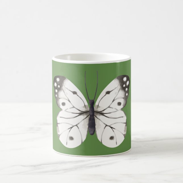Black and White Watercolor Butterfly Coffee Mug (Center)
