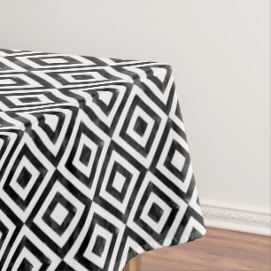 Black and White Watercolor Diamonds Pattern Tablecloth
