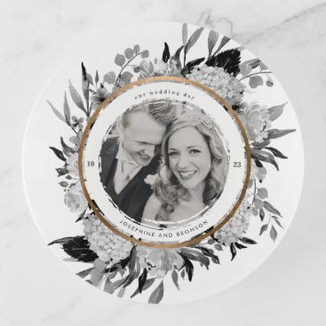 Black and White Watercolor Floral Photo Trinket Trays