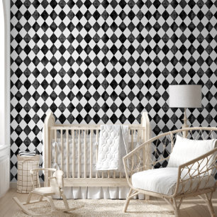 Black and White Watercolor Harlequin Argyle Wallpaper