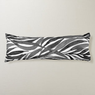 black and white watercolor leaves pattern body pillow
