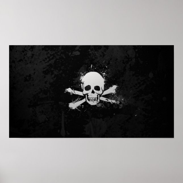 Black and White Watercolor Pirate Skull Flag Poster (Front)