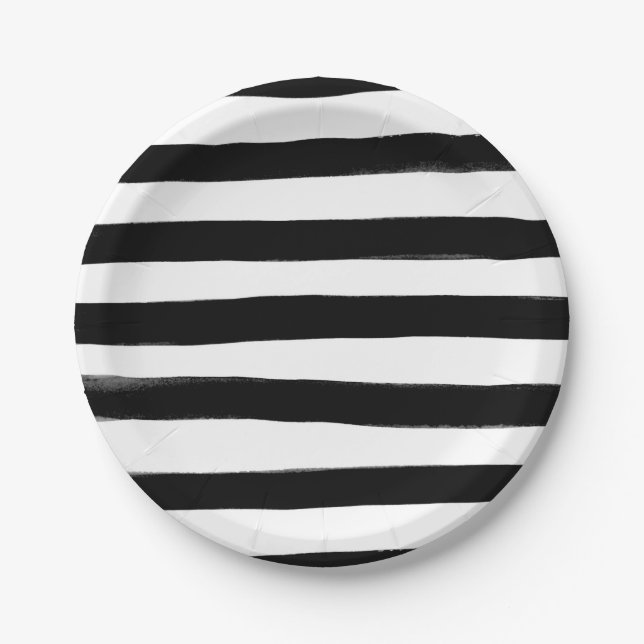 Black and White Watercolor Stripe Plate (Front)
