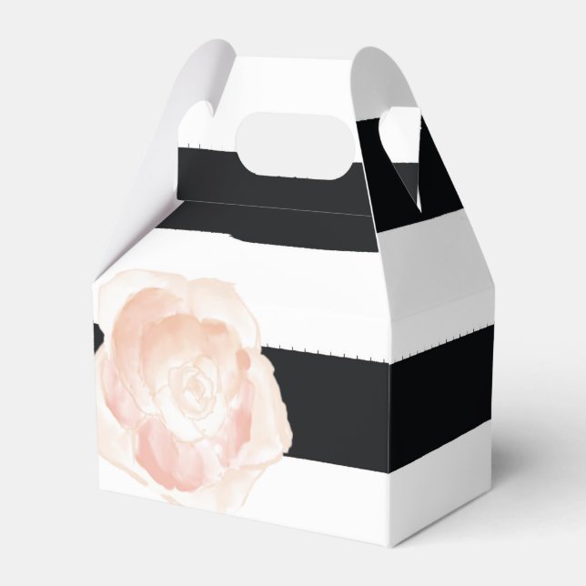 Black and White Watercolor Stripes Rose Favor Box (Front Side)