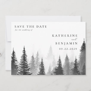 Black and White Watercolor Trees Forest Wedding Save The Date