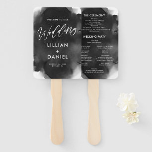 Black and White Watercolor Wedding Program Hand Fan