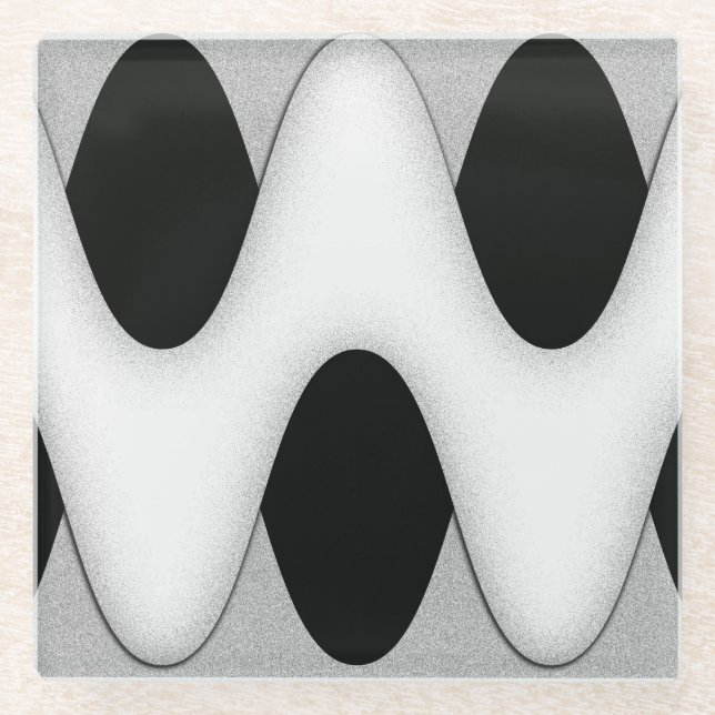 Black and White Wave Glass Coaster (Front)