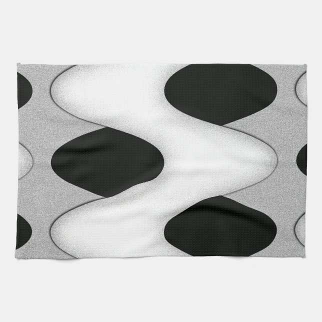 Black and White Wave Kitchen Towel (Horizontal)