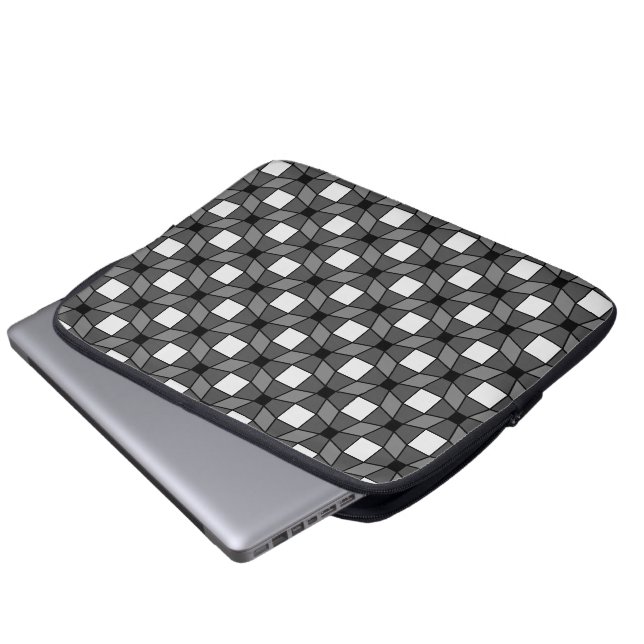 BLack and White Wave Optical Illusion Pattern Laptop Sleeve (Front Bottom)
