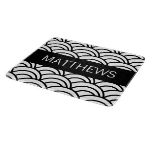 Black and White Wave Pattern Name Cutting Board