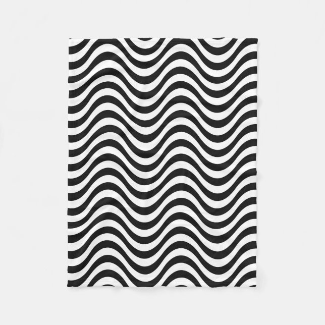 Black and White Waves Fleece Blanket (Front)