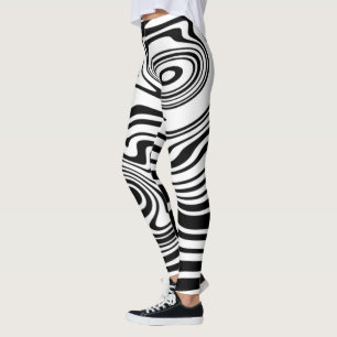 Black and White Waves Pattern Leggings Your Colour