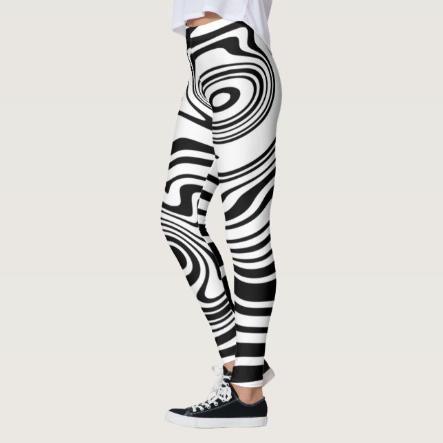 Black and White Waves Pattern Leggings Your Colour (Left)